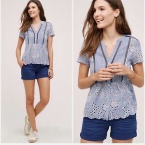 Blue and white top, eyelet design, Holding Horses brand